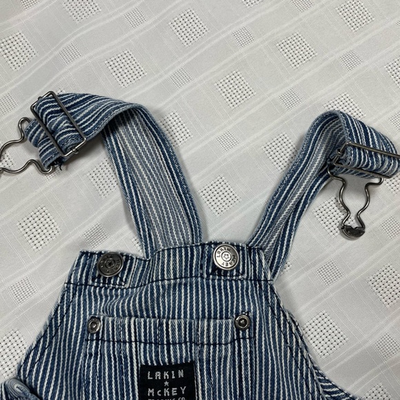 Lakin McKey by KEY Baby Overalls 9M Blue White Railroad Stripe Denim - Picture 8 of 13